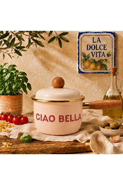 ALEV EMAYE 12 cm Emaye Sütlük – Ciao Bella İtalyan Desenli Mini Süt Tenceresi