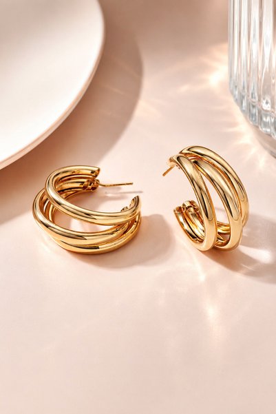THE Steel Gold Color Women's Hoop Earrings – Triple Look
