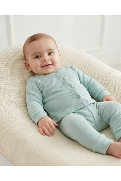 Ege Bebek 3-6-9-12 Months 100% Cotton Newborn Ribbed Bottom and Top Pajama Se...