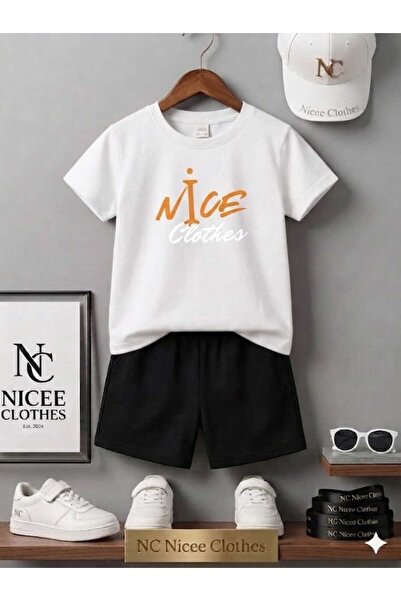 Leto Lykia Summer Children's T-Shirt Shorts Unisex (Orange and White with Nic...