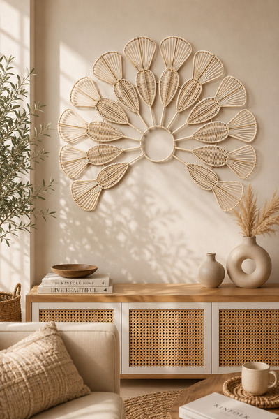 NEWNOW Bohem Rattan Hasır Duvar Dekoru – Büyük Dekoratif Duvar Süsü Salon ve ...