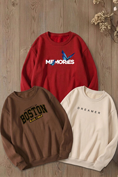uyguntarz Unisex Mixed Printed Crew Neck Sweatshirt Set – Pack of 3