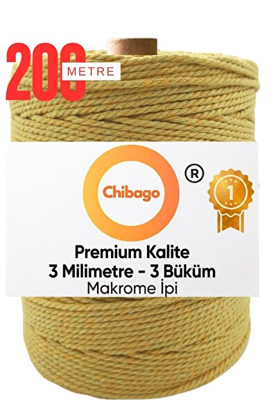 Chibago Hardal Rengi Makrome İpi 3 mm 3 Burgu Duvar Süsü İpi 1 Kg 200 Metre
