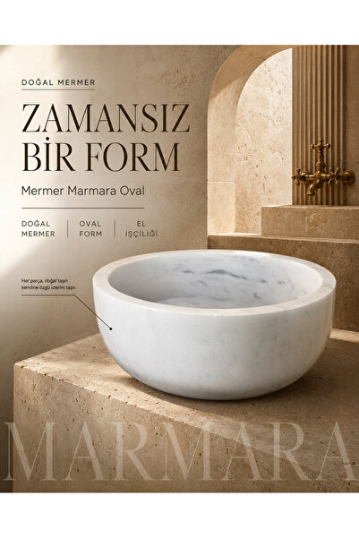 Genel Markalar Mermer Marmara Oval Hamam Kurnası Beyaz Doğal Mermer Dekoratif...