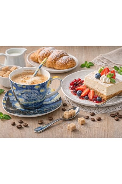 NO BRAND Ceașcă cu farfurioară și linguriță 250ml Van Gogh Noaptea înstelată