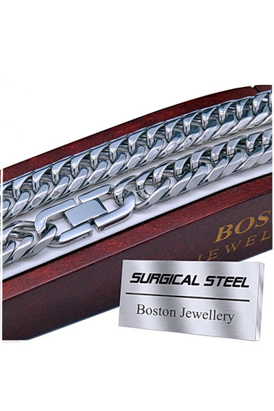 Boston Jewellery Colier lanț gros argintiu pentru bărbați, din oțel chirurgic...
