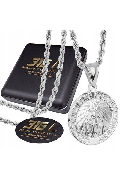Boston Jewellery Colier cu medalion Fecioara Maria placat cu argint, din oțel...
