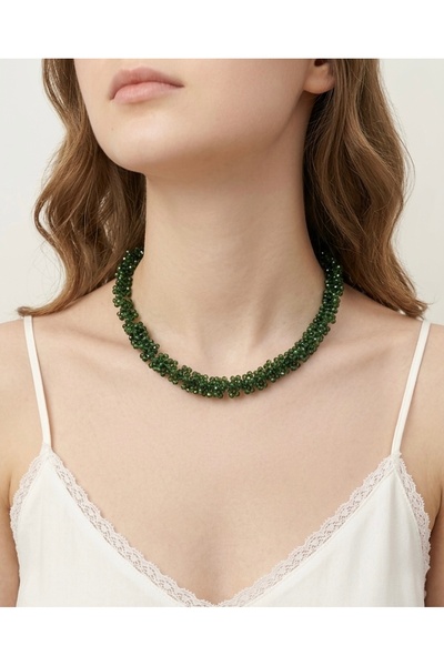 LeylanTakı Women's Khaki Crystal Bead Handmade Knitted Necklace Bijouterie Gi...