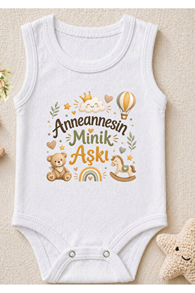 %100 Pamuk Çıtçıtlı Bebek Zıbın Anneanne Dede Yazılı Body Kız Erkek Atlet