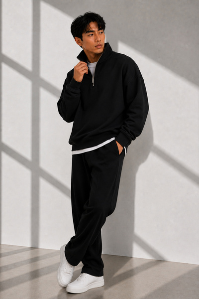 beuivo Unisex Half-Zipper Stand Collar 100% Cotton Soft Textured Sweatshirt Plain Pullover
