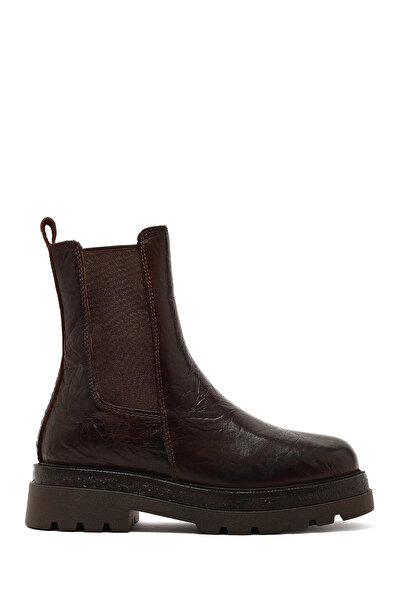 Derimod Women's Brown Thick-Soled Leather Chelsea Boots Wf190009Dv