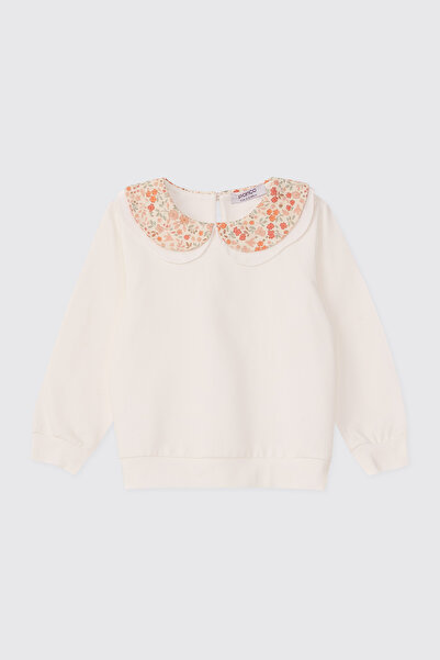 Panço Kız Bebek Yakalı Desenli Ekru Sweatshirt