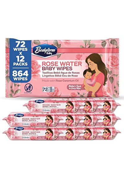 Generic Brand Bodyform Baby Rose Water Wipes, 12 Packs of 72 Count (864 Wipes...
