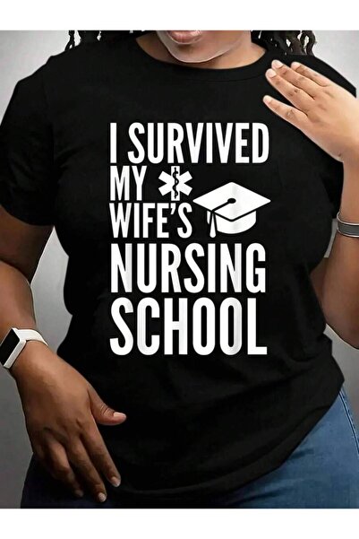 k222 I Survived My Wife's Nursing School Proud Husband Black Graphic T Shirts...
