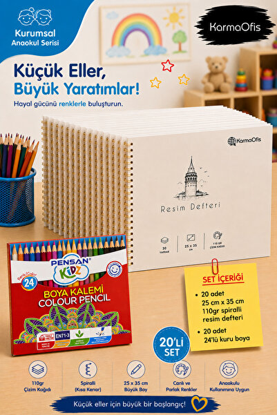 KarmaOfis Kurumsal Anaokul Picture Notebook and Kidz 24-Piece Dry Paint Set |...