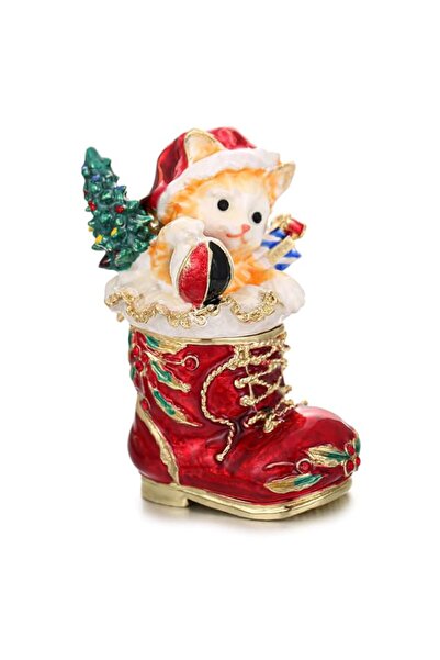 Generic Brand Hand Painted Enamel Christmas Stocking Trinket Box, Hinged Jewe...
