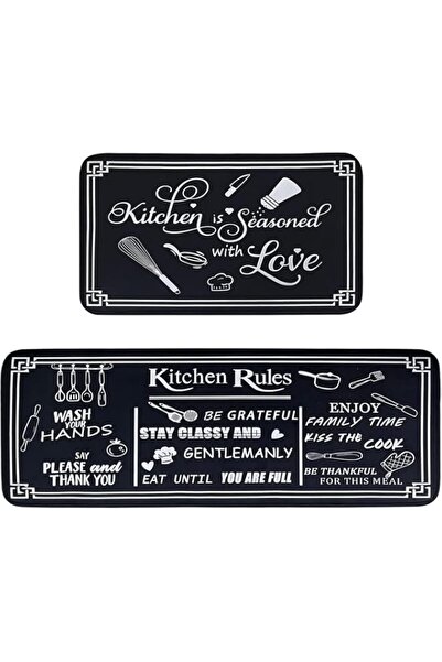 Generic Black and White Kitchen Rugs, Kitchen Rules Theme Kitchen Cushioned R...