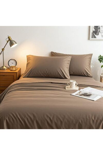 Generic Premium Quality 3 Piece Dyed Beige Bed Sheet Set - 1 King Size Flat S...