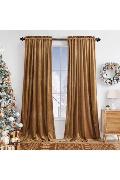 Generic Brand Benedeco Camel Velvet Curtains for Bedroom Window, Super Soft L...