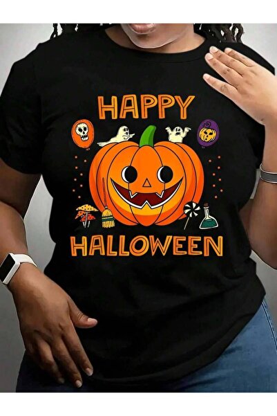9JY Trick Or Treat Funny Pumpkin Happy Halloween Black Graphic T Shirts Tee