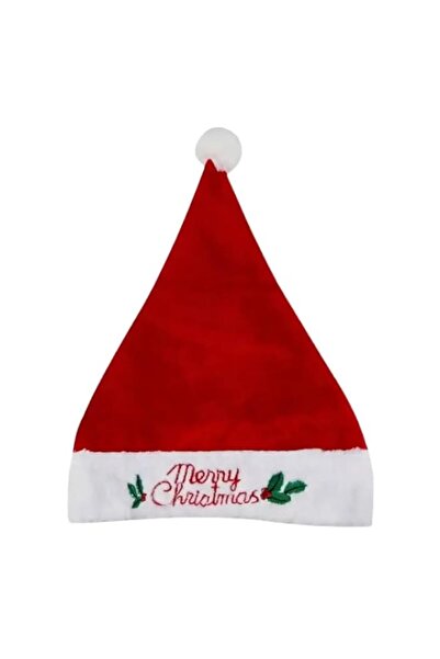 Generic Brand Merry Christmas Printed Red Velvet Santa Claus Hat- Red