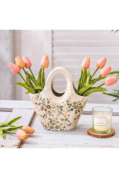 Generic Brand THE WHITE SHOP Ceramic Vase, Purse Vase for Flowers, Cute Handb...