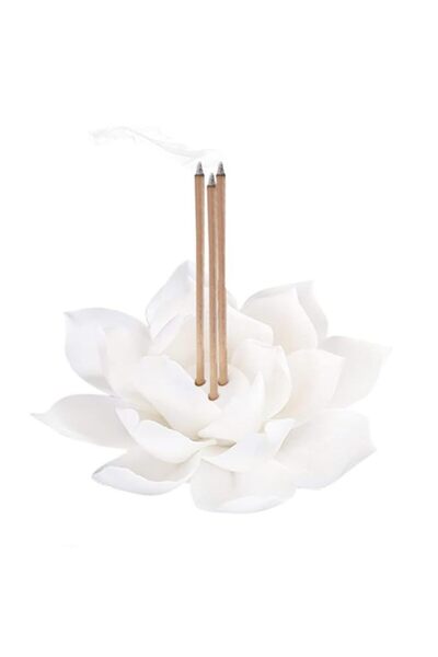 Generic Brand SKEIDO 3.9Inch Ceramic White Lotus Incense Burner 3 Hole Lotus ...