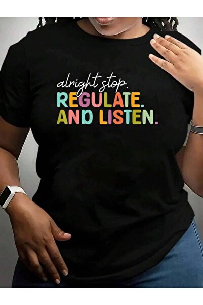 9JY Alright Stop Regulate And Listen Counselor Therapist Back To School Black...