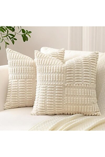 Generic Sungeek Set of 2 Corduroy Cushion Covers, Cross Stripes Pattern, Cord...