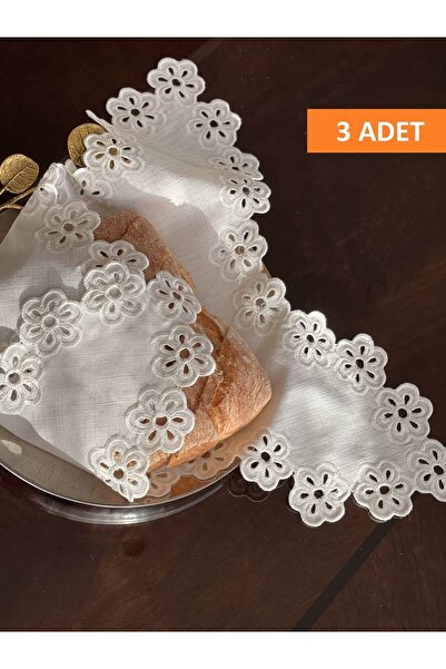 QBR Home 3'lü Set Delikişi Ekmek Örtüsü. Papatya Model