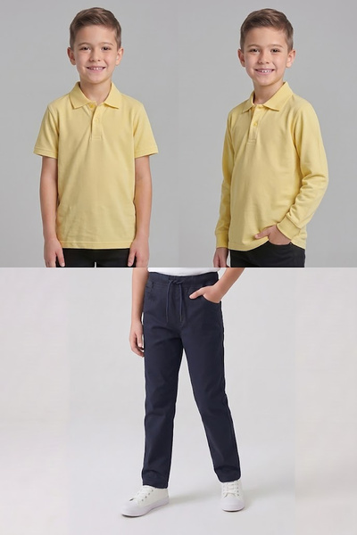 nacar çarşı Boys' School Light Yellow Long and Short Sleeve Polo Collar T-Shi...