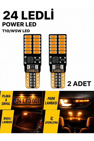 KAPOTO T10 W5W Canbus Metal 24 Led Ultra Power Turuncu Park Plaka İç Aydınlat...