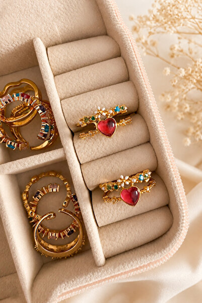 The Collection Double Row Heart Figured Colorful Flower Detailed Adjustable G...