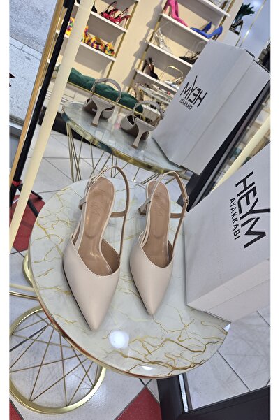 Kadın Sivri Burunlu Arkadan Bağlamalı Şık Slingback Topuklu Ayakkabı