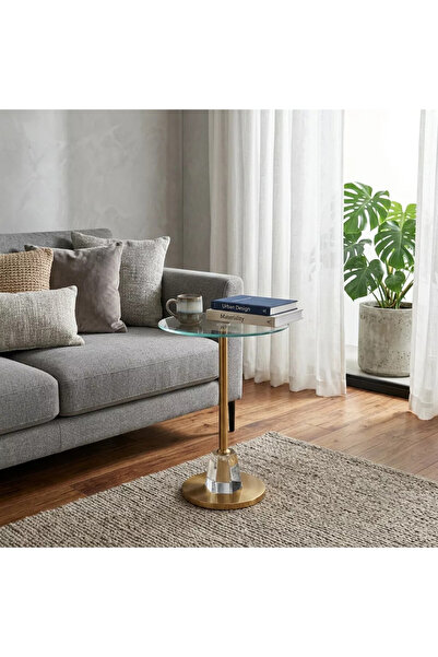 Al Hadaya Mall Luxury Modern Design Side Table - Gold & Transparent - 35X35X5...