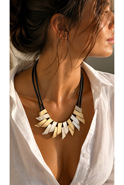 nevaastil takı & aksesuar Gold and Silver Colored Metal Strip Detailed Design...