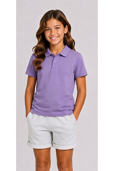 Kuraff Giyim Unisex Cotton Plain Woven Short Sleeve Polo Collar School T-Shirt