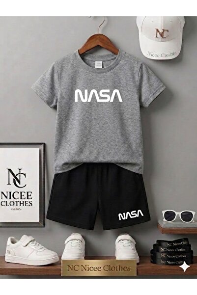 Leto Lykia Summer Children's T-Shirt Shorts Unisex (White with Nasa Print on ...