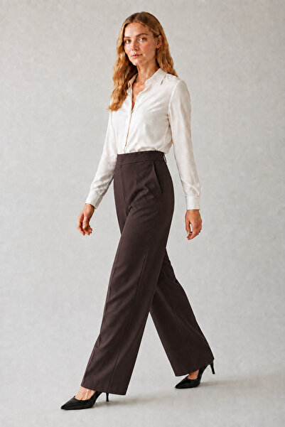 Famelin Wide Leg Brown Fabric Trousers 1570