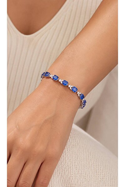 Valmont Women's Blue Stone Stylish Bracelet – Rectangular Cut Zircon Stone, S...