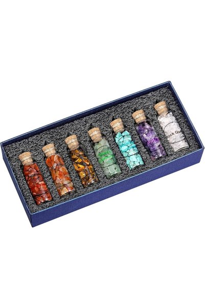 OEM Set de 7 mini sticluțe de sticlă cu pietre prețioase, Feng Shui/Reiki/Cha...