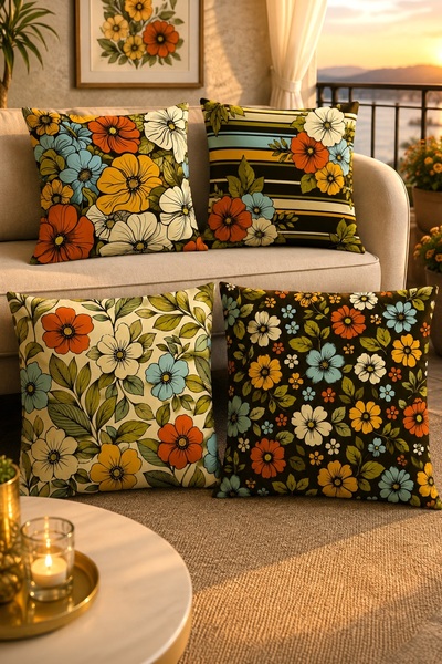 EVPANYA Set of 4 Pillow Covers with Vivid Flower Pattern