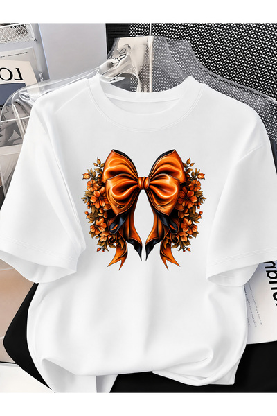 donamod Unisex Women'S/Men's Oversize Cotton Crew Neck T-Shirt with Ribbon Fl...