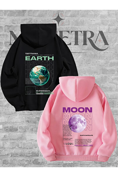 Modetra Women Men Unisex World Moon Back Printed Lover Couple Combination Hoo...