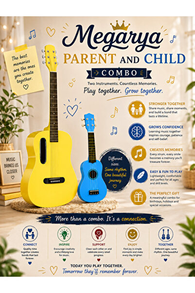 MegArya Parent & Child Guitar Ukulele Combo, Yellow Classical Guitar & Blue U...