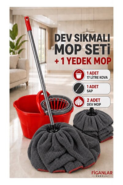 figanlar ambalaj FİGANLAR 17 Litre ( Yaylı Presli Sıkmalı Mop Seti ) 2 Dev Mi...