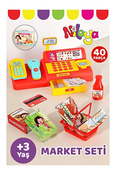 TOHA Niloya Oyuncak Yazar Kasa Süpermarket Market Alışveriş Seti 40 Parça Eği...