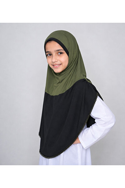 Linda Hijab Girls Hijab for Kids – Stylish Two-Tone Modest Islamic Headscarf for Muslim Girls, Kids Hijab with Decorative Pearl Details & Scalloped Trim