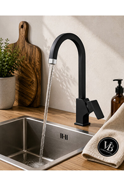 vb vitrinbanyo Black Kitchen Sink Faucet – High Swan Spout Single Handle Swiv...