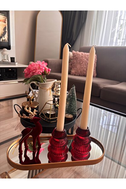 Ayd Home 2 li kırmızı ağaç model cam şamdan mumluk Noel christmas yeniyıl yıl...